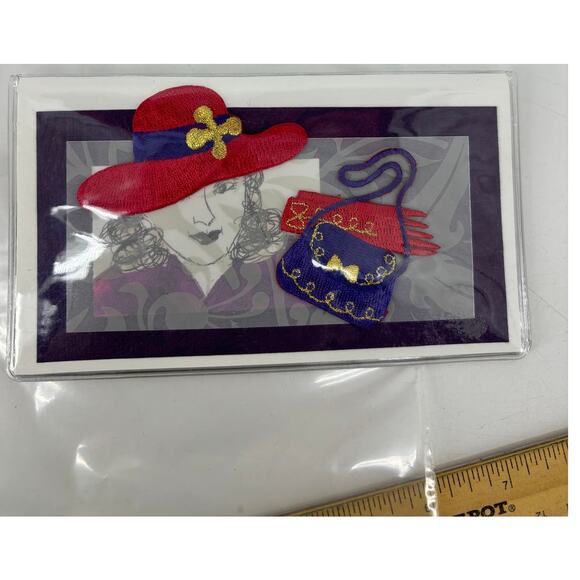 Lady Madame Red Hat Gloves Purple Purse Checkbook Wallet Handmade - Picture 7 of 7